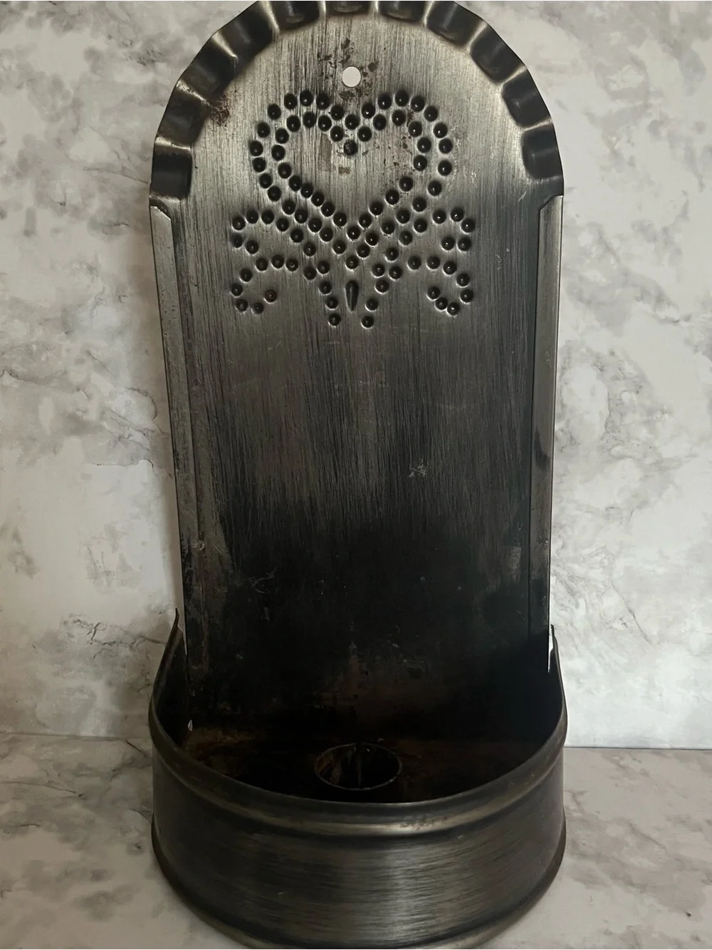 Metal Wall Candle Holder with Heart Cutout - Dark Brushed Finish